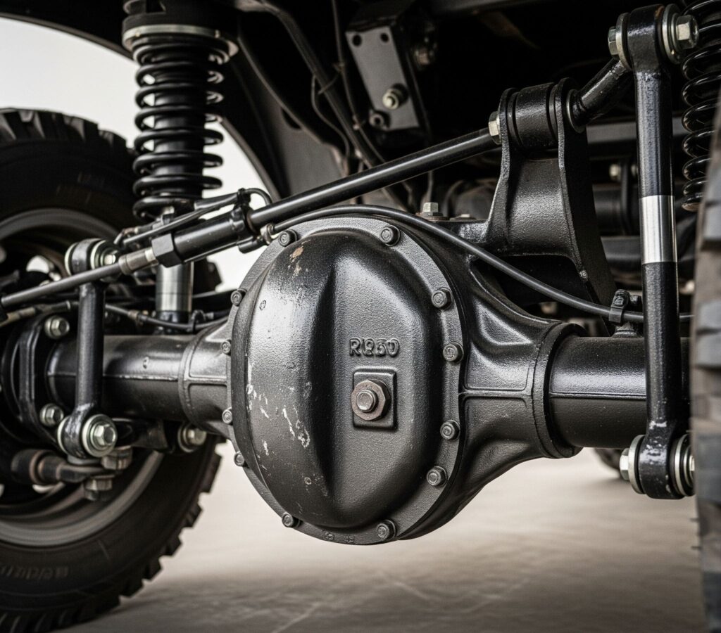 This image is about the axle and suspension setup of car haulers and equipment trailers