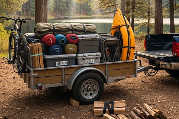This image is of a utility trailer that is used to carry camping stuffs