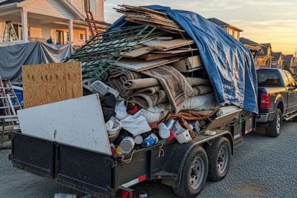 This image is of a utility trailer being used to remove debris waste