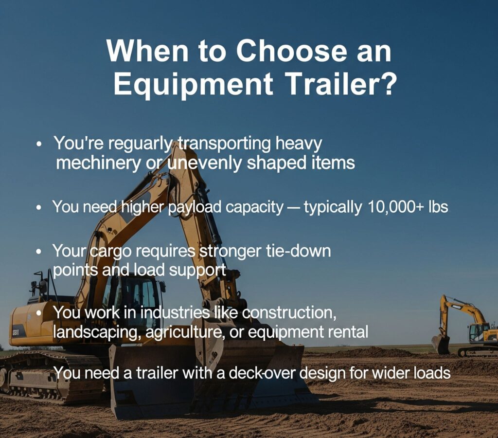 This image shows the points when to choose equipment trailers