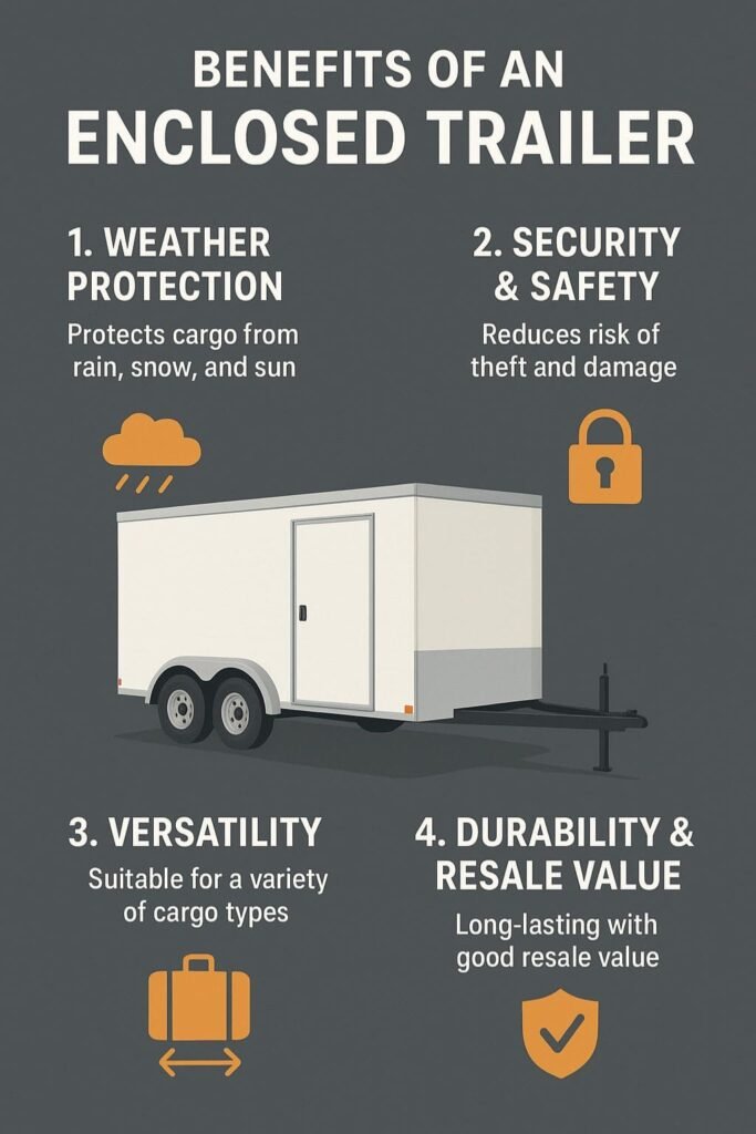 This image is about benefits of enclosed trailers