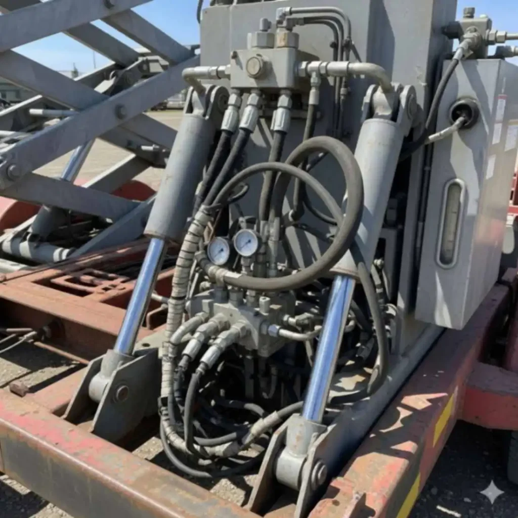 This image is of scissor lift hudraulic system in dump trailers