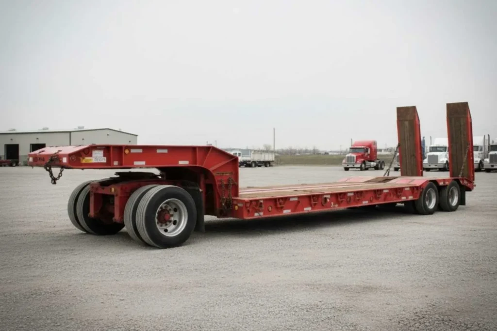This is an image of lowboy flatbed trailer