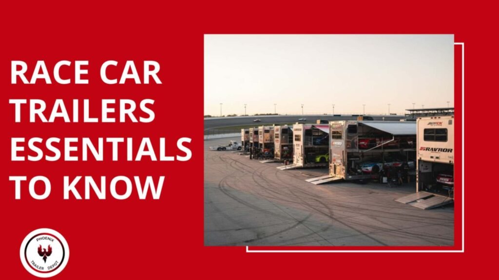 This is a blog banner image of race car trailer essential features